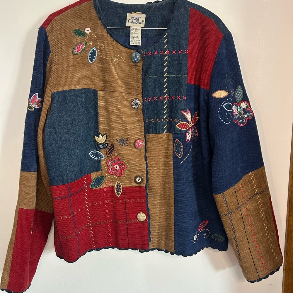 Koret City Blues Denim, Red And Brown Embroidered Jacket